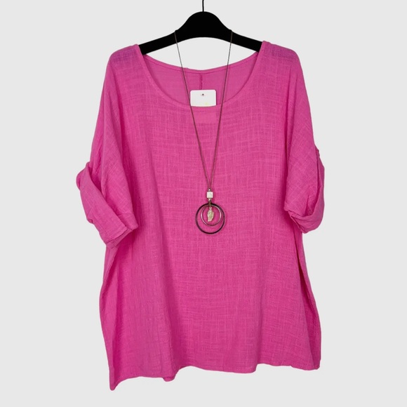 42 Made in Italy Cotton Linen Tunic Top with Necklace - Picture 1 of 1
